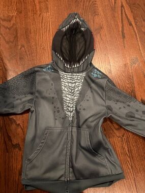 Shark Bite Hooded Zip-Up Sweatshirt - Gray